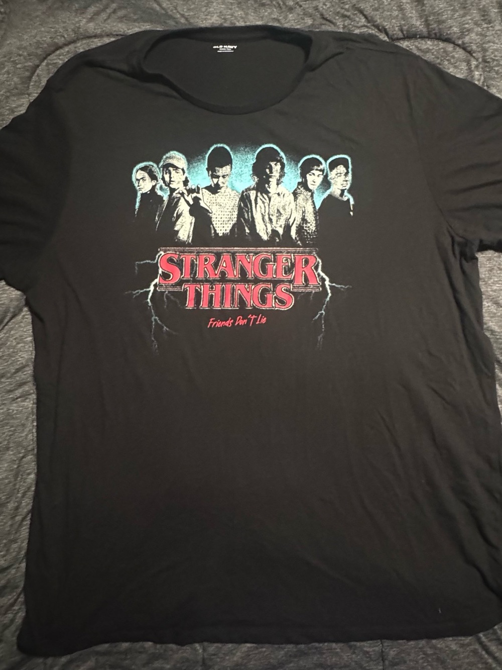Old Navy Black Stranger Things Graphic Tee with Red Logo